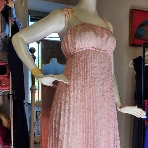 70s Vintage Pleated Pink Lace Dress